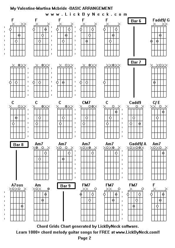 Chord Grids Chart of chord melody fingerstyle guitar song-My Valentine-Martina Mcbride -BASIC ARRANGEMENT,generated by LickByNeck software.